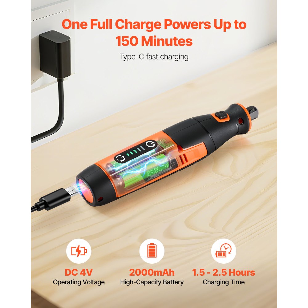 VEVOR 73-delige draadloze multitoolset, draagbare mini-rotatietool op DC4V, 5 snelheden 7000–20000 tpm, voor graveren, slijpen, polijsten, snijden, zagen en doe-het-zelfprojecten.