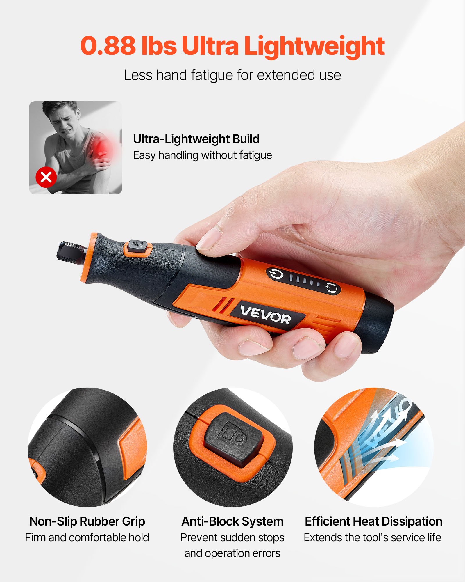 VEVOR 73-delige draadloze multitoolset, draagbare mini-rotatietool op DC4V, 5 snelheden 7000–20000 tpm, voor graveren, slijpen, polijsten, snijden, zagen en doe-het-zelfprojecten.