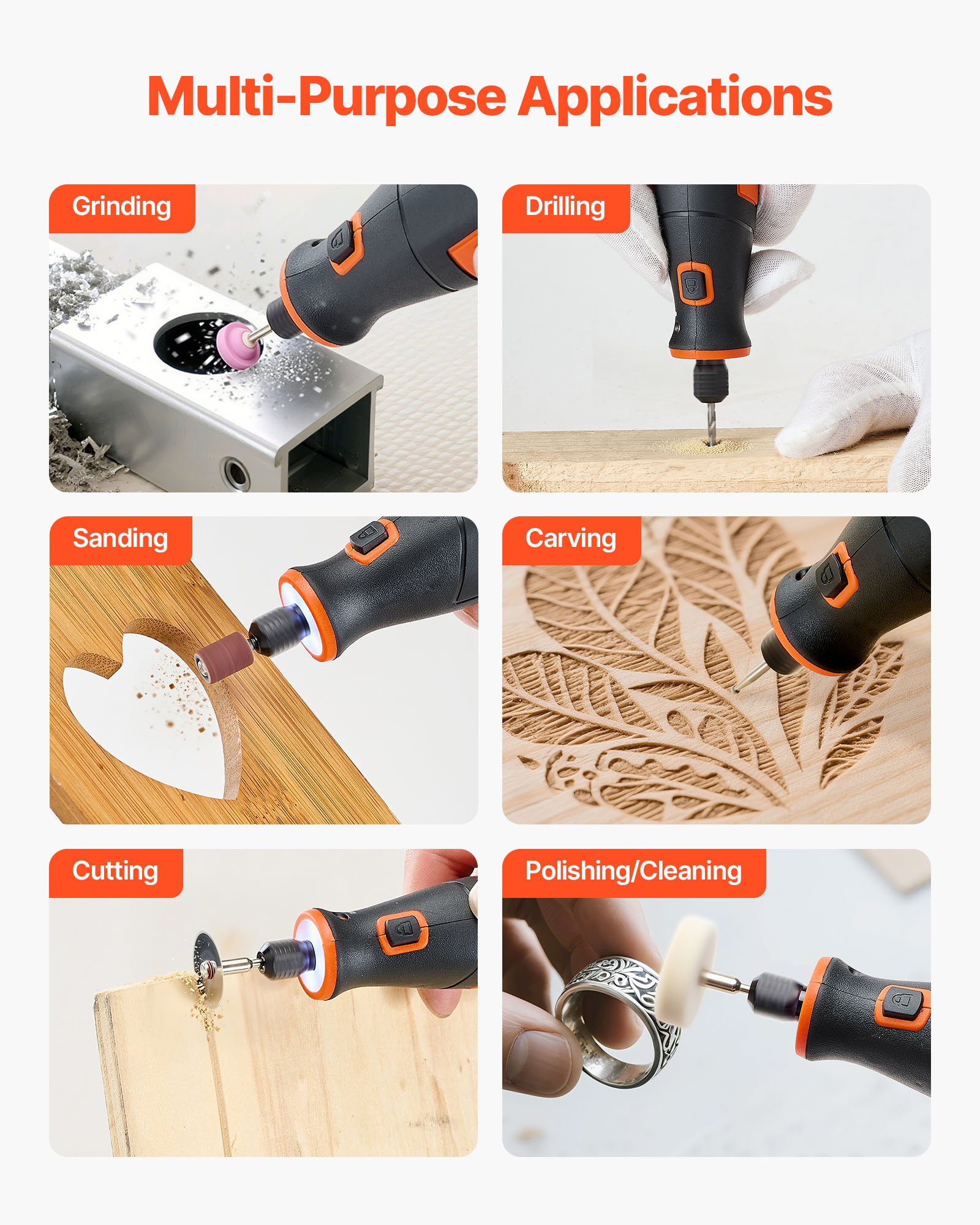 VEVOR 73-delige draadloze multitoolset, draagbare mini-rotatietool op DC4V, 5 snelheden 7000–20000 tpm, voor graveren, slijpen, polijsten, snijden, zagen en doe-het-zelfprojecten.