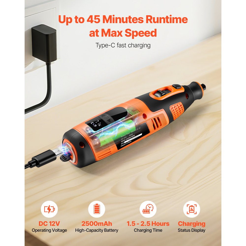VEVOR 119-delige draadloze multitoolset, draagbare DC12V mini-rotatietool, 28 snelheden 5000–32000 tpm, voor graveren, slijpen, polijsten, snijden, doe-het-zelf