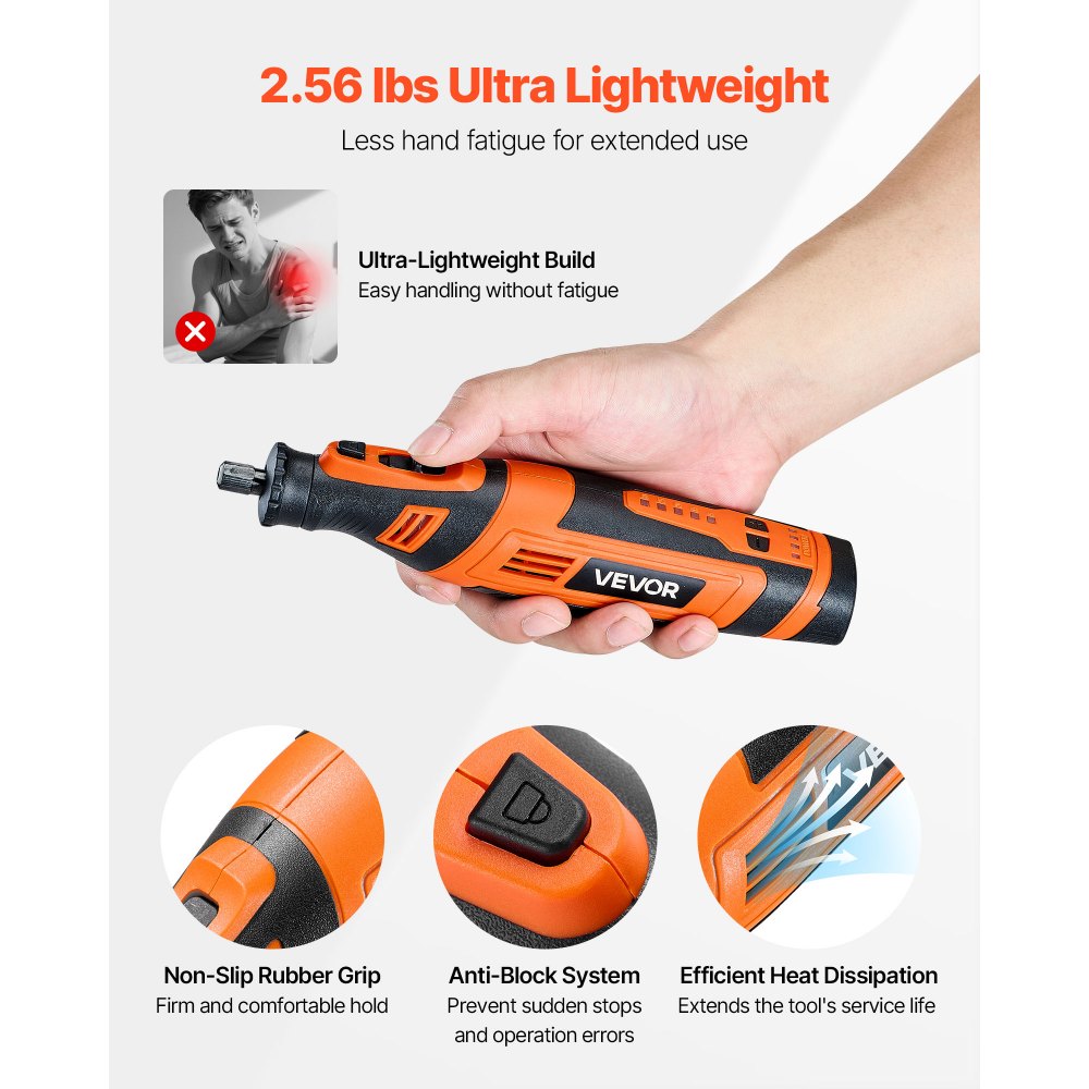 VEVOR 136-delige draadloze multitool, DC8V draagbare mini-rotatietool, 5 snelheden 5000–30000 tpm, voor graveren, slijpen, polijsten, snijden, snijden en doe-het-zelf-knutselen