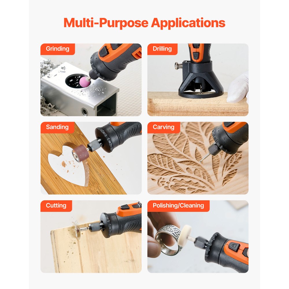 VEVOR 136-delige draadloze multitool, DC8V draagbare mini-rotatietool, 5 snelheden 5000–30000 tpm, voor graveren, slijpen, polijsten, snijden, snijden en doe-het-zelf-knutselen