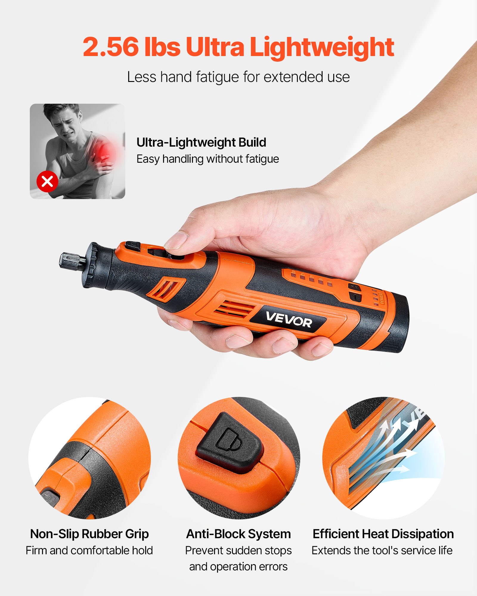 VEVOR 136-delige draadloze multitool, DC8V draagbare mini-rotatietool, 5 snelheden 5000–30000 tpm, voor graveren, slijpen, polijsten, snijden, snijden en doe-het-zelf-knutselen