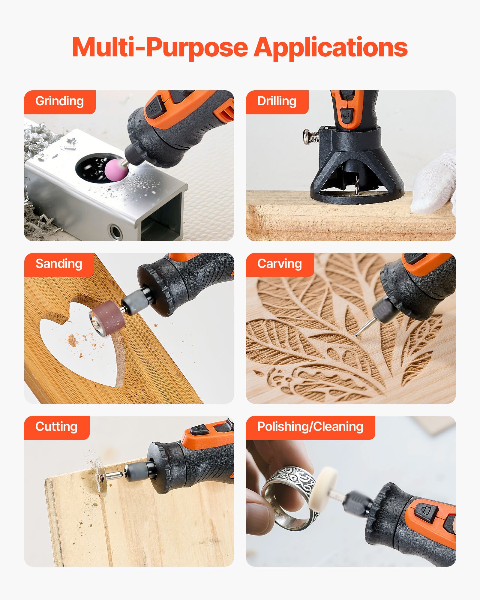 VEVOR 136-delige draadloze multitool, DC8V draagbare mini-rotatietool, 5 snelheden 5000–30000 tpm, voor graveren, slijpen, polijsten, snijden, snijden en doe-het-zelf-knutselen