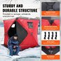 VEVOR Draagbare ijsvisserstent, opvouwbare ijsvisserstent voor 3-4 personen, vistent, visparaplu, thermische ijsschuilplaats voor wintervissen, tent met ankers, touwen, draagtas, 1,8 x 1,8 x 2 m, rood