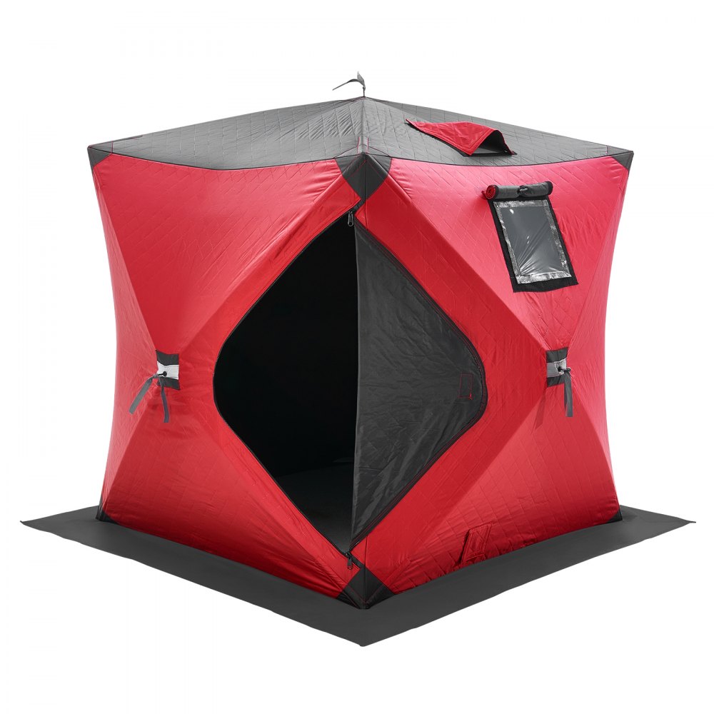 VEVOR Portable Ice Shelter, 1-2 Person Insulated Pop-Up Ice Fishing Tent, 24 Square Feet Fishable Area, Thermal Ice Shanty for Winter Fishing, Ice Cube with Anchors, Ropes, Carrying Bag, 60"x60", Red