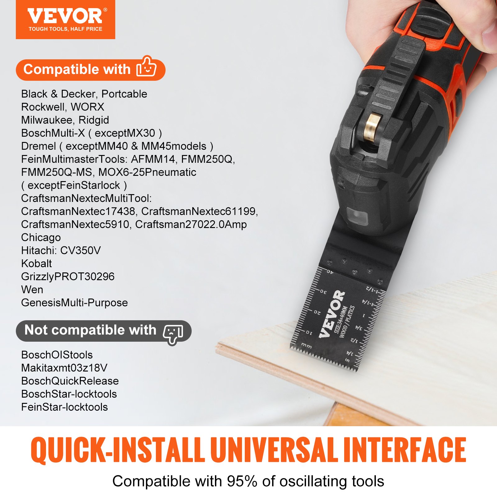 VEVOR 50x zaagblad Multifunctioneel gereedschap 9x3,4 cm Oscillerende tool Hoog koolstofstaal (HCS) Snelwisselinterface Compatibel met 95% van de oscillerende gereedschappen die op de markt verkrijgbaar zijn