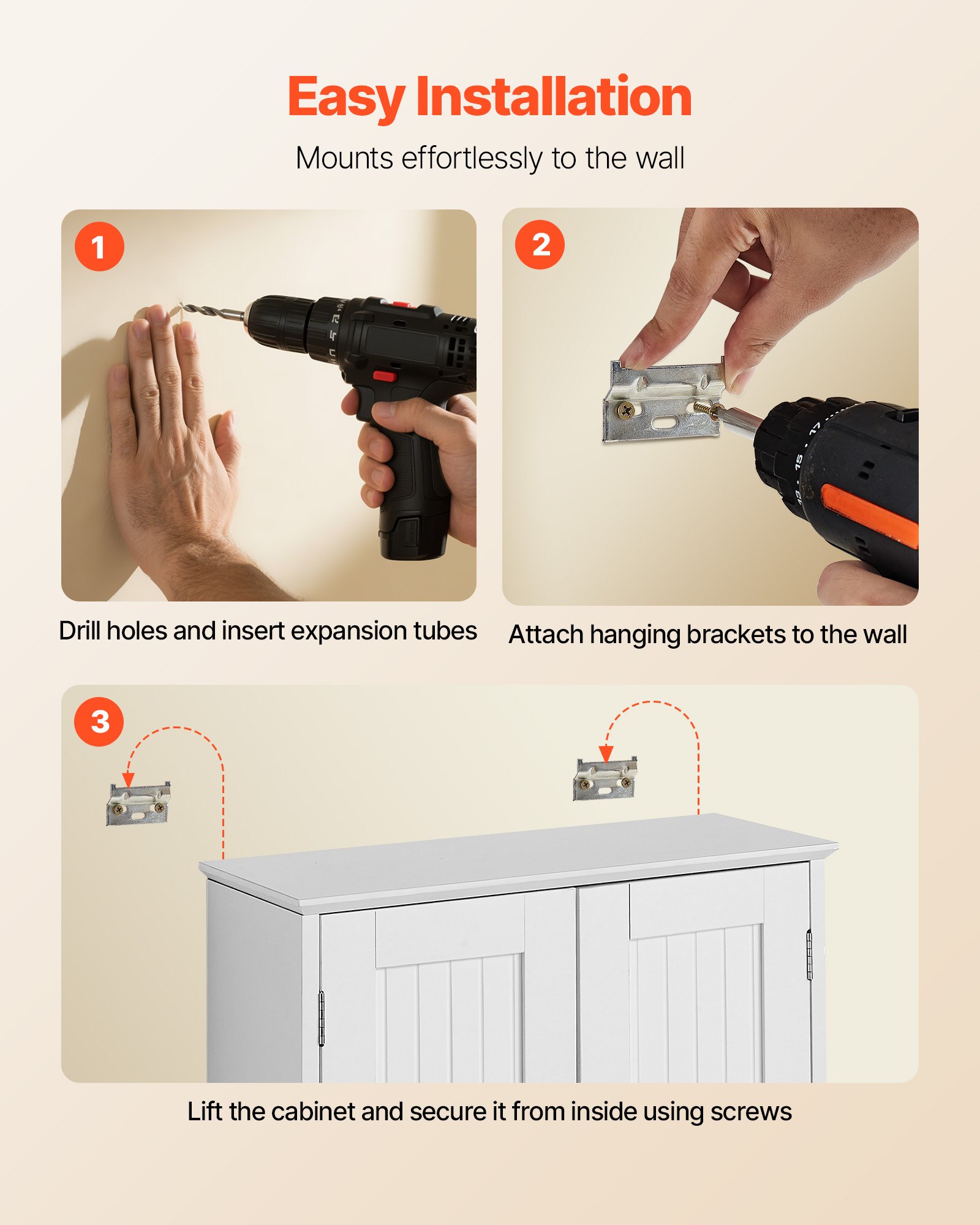 VEVOR Badkamer Wandkast Medicijnkast (3 Lagen) met 2 Deuren en Verstelbare Planken, Opbergkast boven het Toilet voor Wandmontage, Hangkast voor Keukentoilet Wit