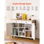 VEVOR Kitchen Island Cart, with Solid Wood Top and Storage Cabinet, Mobile Rolling Table with Drop Leaf, Drawers, Spice Towel Rack, Portable Islands on Swivel Wheels for Dining Room, 132cm Width, White