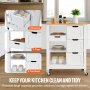 VEVOR kitchen island cart with 3 drawers, 1 tray, 2-tier rack, and wooden countertop in a modern kitchen.