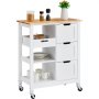 VEVOR Keukeneiland Trolley Rolkast Oprolbare Laden Planken Wit 67x37x84cm