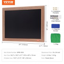 VEVOR magnetisch krijtbord met houten frame 457,2 x 609,6 m magnetisch verzamelbord 381 x 534 mm verticaal van horizontaal hangend incl 2