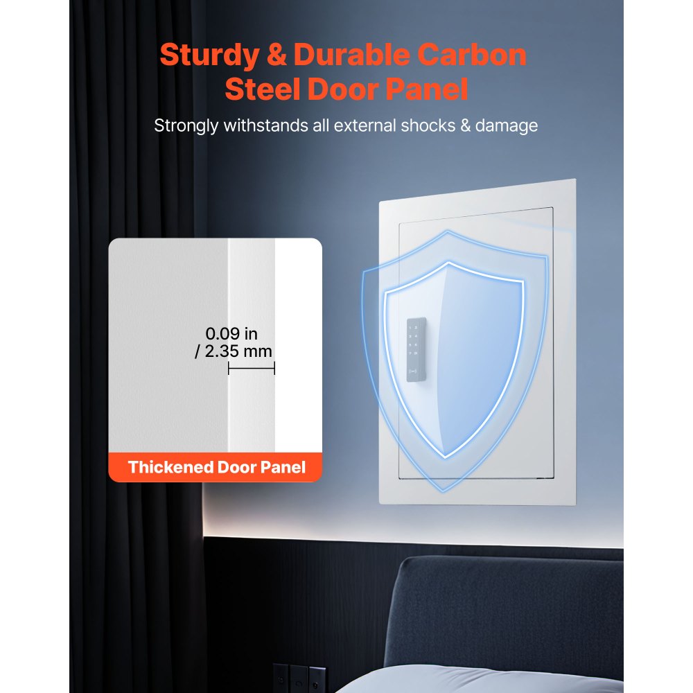 VEVOR 0.83 sq.ft Wall Safe, 3-Tier Hidden Wall Safe with Password, Key & Turning Knob, Q235 Cold-Rolled Steel In-Wall Box with Adjustable Shelves & Mounting Holes for Money, Jewelry, Passport, White