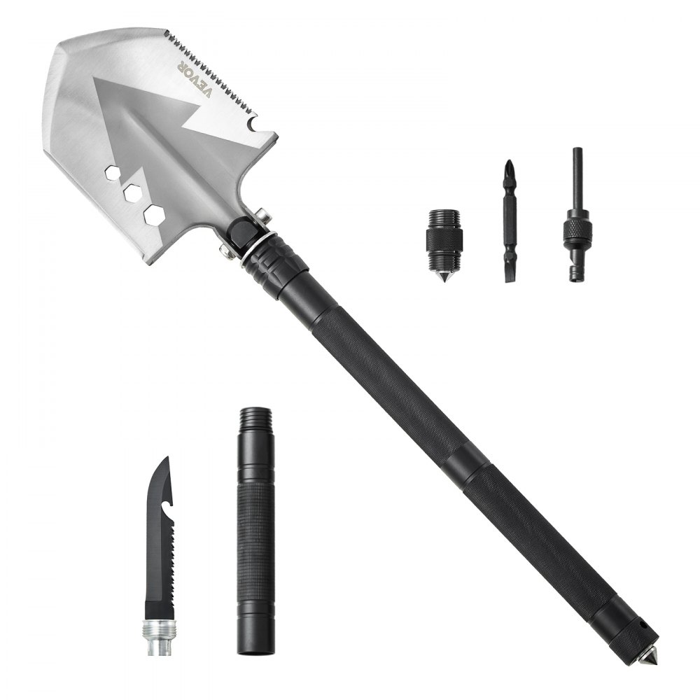 VEVOR Survival Shovel, 8 in 1 Camping Shovel Folding Multitool, Military Grade Portable Compact Tactical Shovel, Multifunction for Off-Roading, Camping, Hiking, Outdoor, Survivalist and Emergency