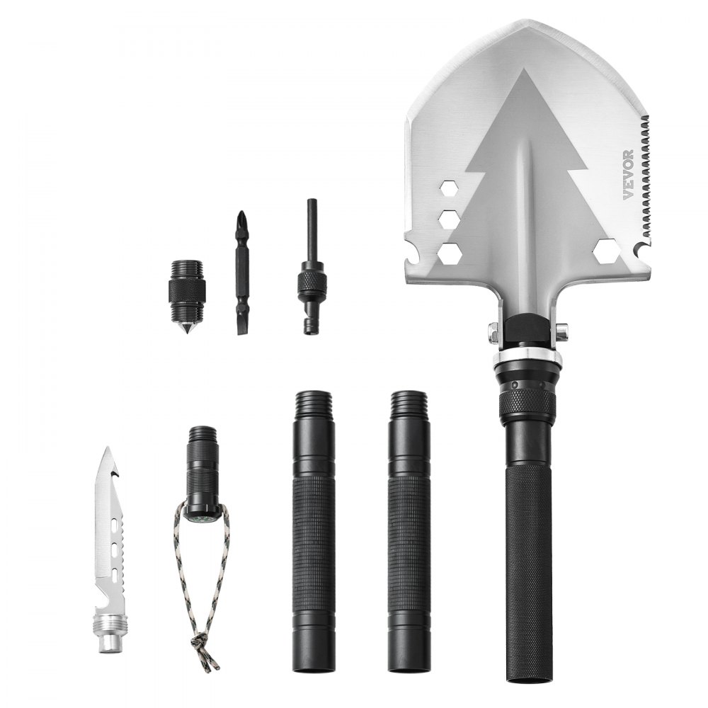 VEVOR Survival Shovel 11 in 1 schep, opvouwbare multitool 815 mm lange compacte schep voor off-road kamperen wandelen buiten survivalisten noodgevallen