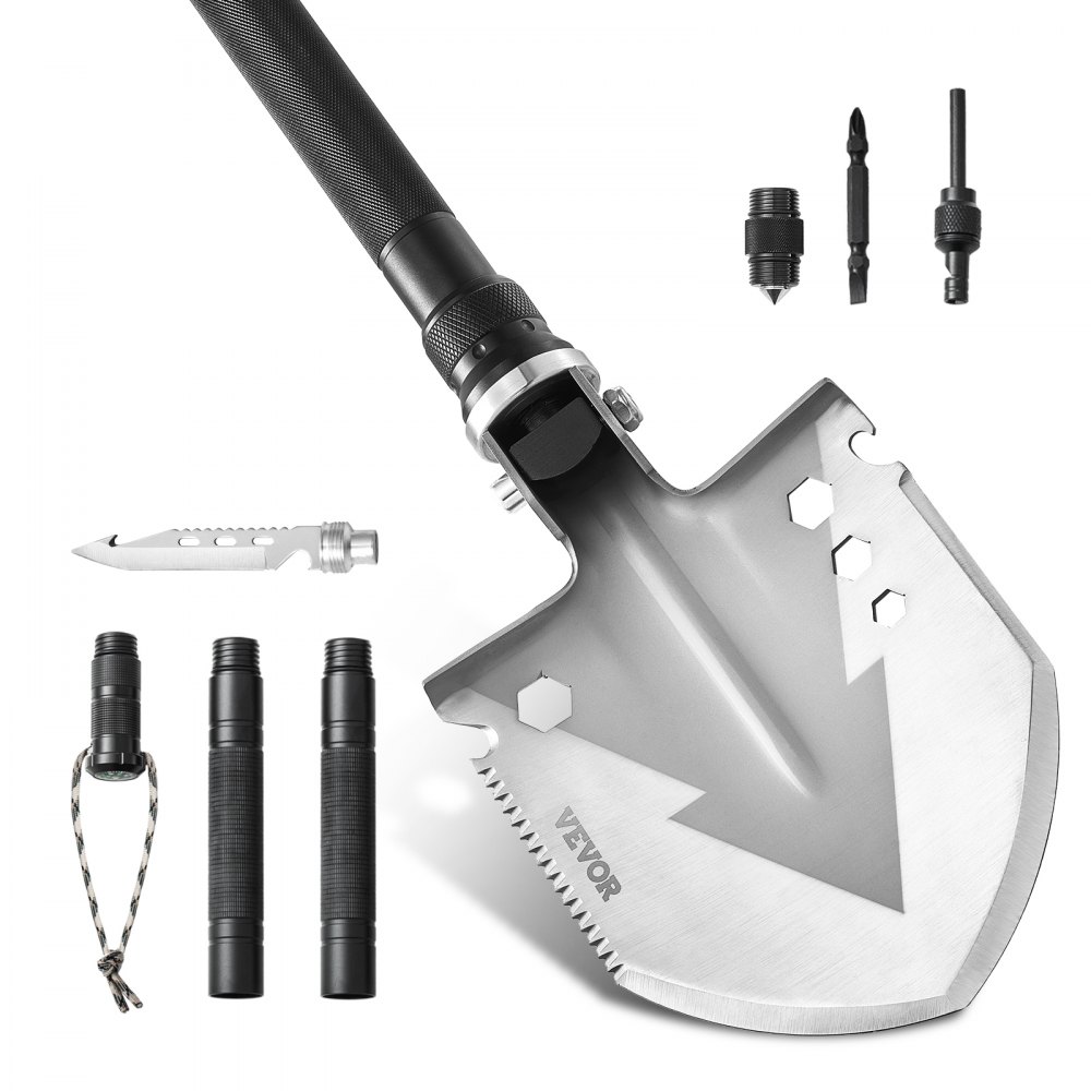 VEVOR Survival Shovel 11 in 1 schep, opvouwbare multitool 815 mm lange compacte schep voor off-road kamperen wandelen buiten survivalisten noodgevallen