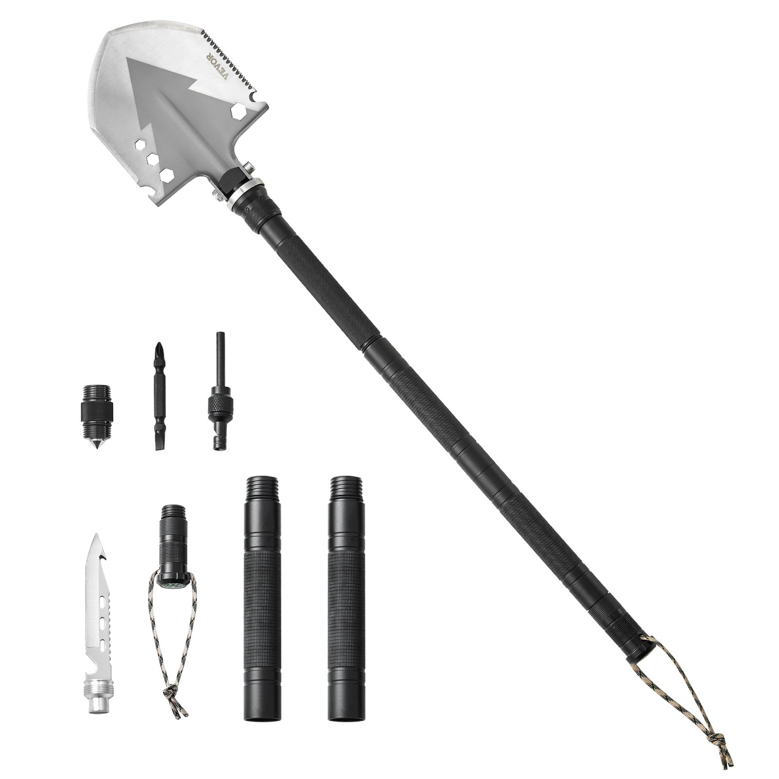 VEVOR Survival Shovel 11 in 1 schep, opvouwbare multitool 815 mm lange compacte schep voor off-road kamperen wandelen buiten survivalisten noodgevallen