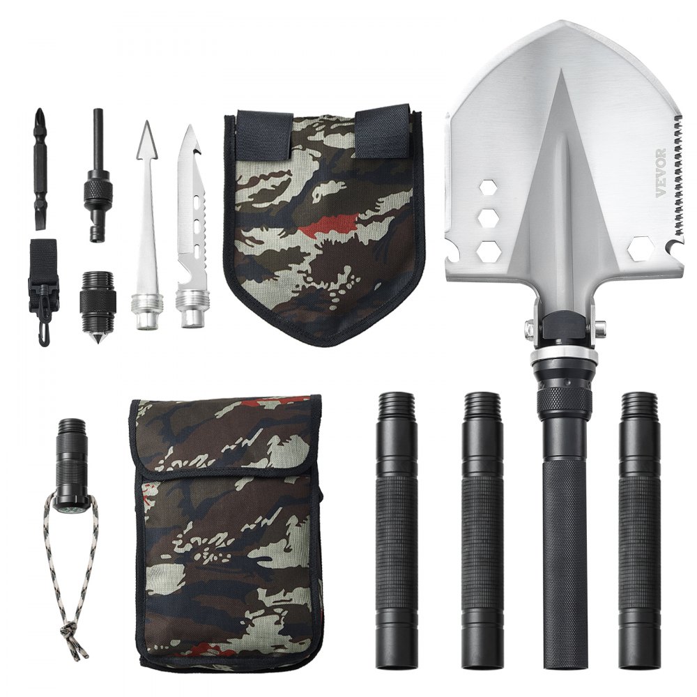 VEVOR Survival Shovel 13 in 1 Camping Shovel Folding Multitool Portable Compact