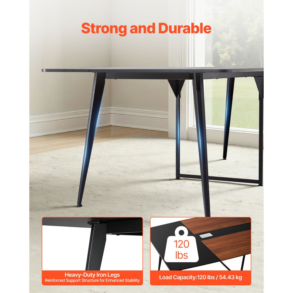 VEVOR Conferentietafel, vergadertafel voor 10 personen, 6-delige set, 240 x 120 cm, bootvormig bureau, seminartafel, vergadertafel, multifunctionele tafel, pauzetafel met metalen poten voor kantoor en vergaderruimte