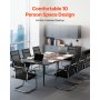 VEVOR Conferentietafel, vergadertafel voor 10 personen, 6-delige set, 240 x 120 cm, bootvormig bureau, seminartafel, vergadertafel, multifunctionele tafel, pauzetafel met metalen poten voor kantoor en vergaderruimte