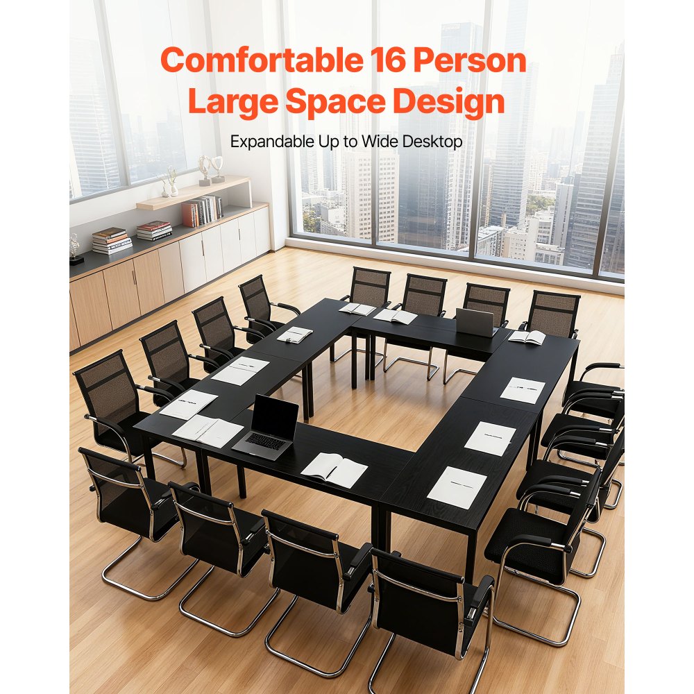 VEVOR Conference Table, Set of 6, 1400 mm Office Meeting Table for 16 Person, Flexible Combination Desk Set, Modern Rectangle Meeting Desk with Metal Legs for Office, Conference Room, Easy Assembly