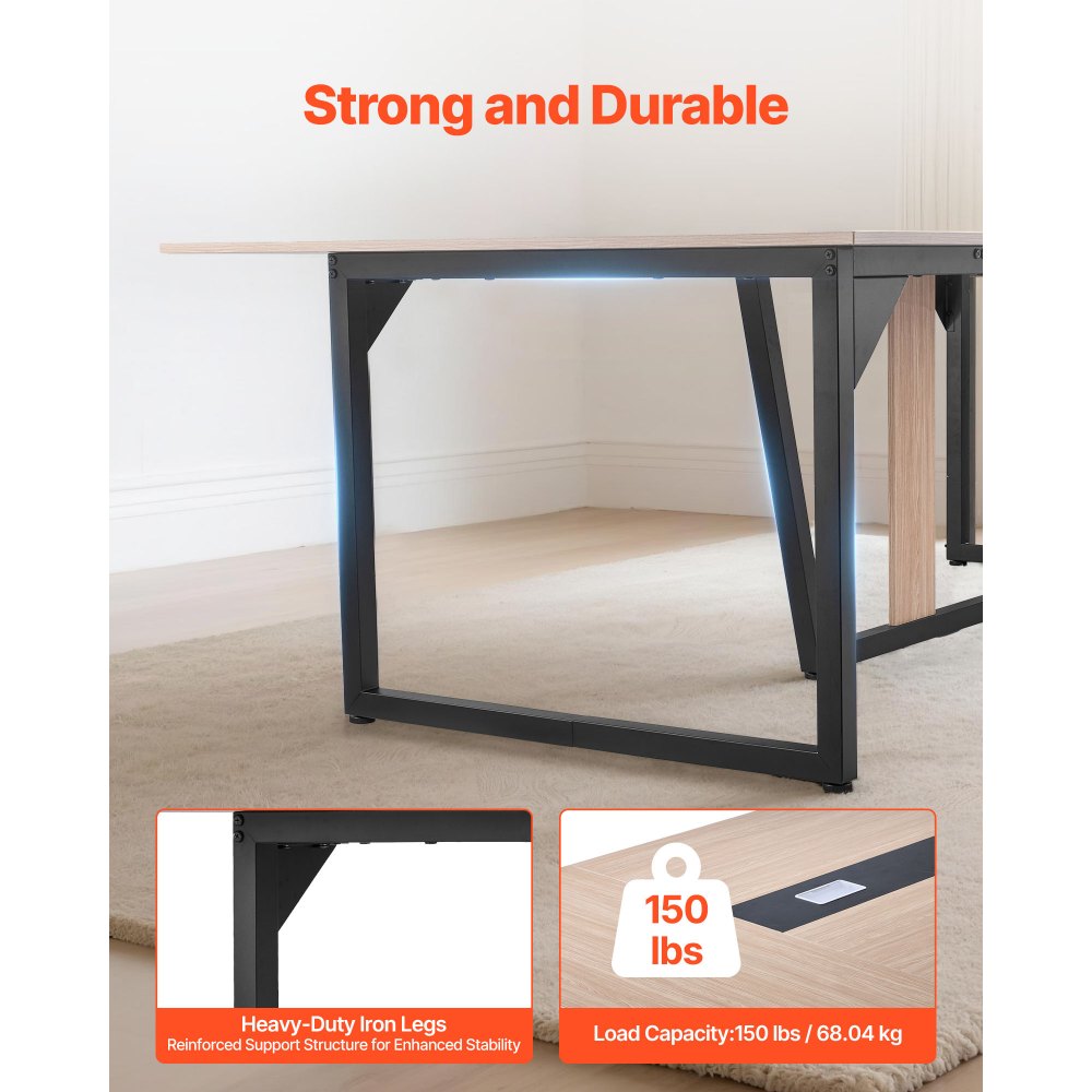 VEVOR Conferentietafel, vergadertafel voor 10 personen, 240 x 120 cm, rechthoekige seminartafel, vergadertafel, multifunctionele tafel, pauzetafel met metalen poten, ideaal voor kantoor, vergaderruimte, bruin