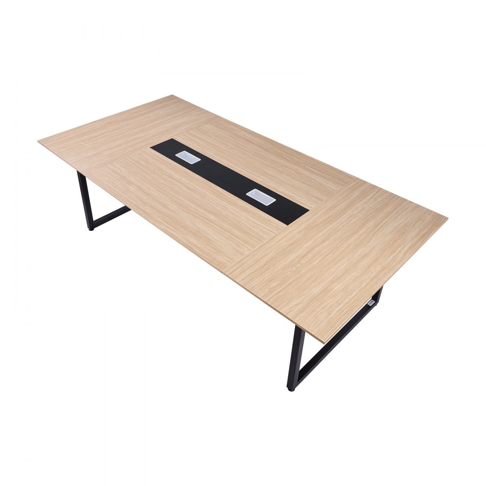 VEVOR Conferentietafel, vergadertafel voor 10 personen, 240 x 120 cm, rechthoekige seminartafel, vergadertafel, multifunctionele tafel, pauzetafel met metalen poten, ideaal voor kantoor, vergaderruimte, bruin