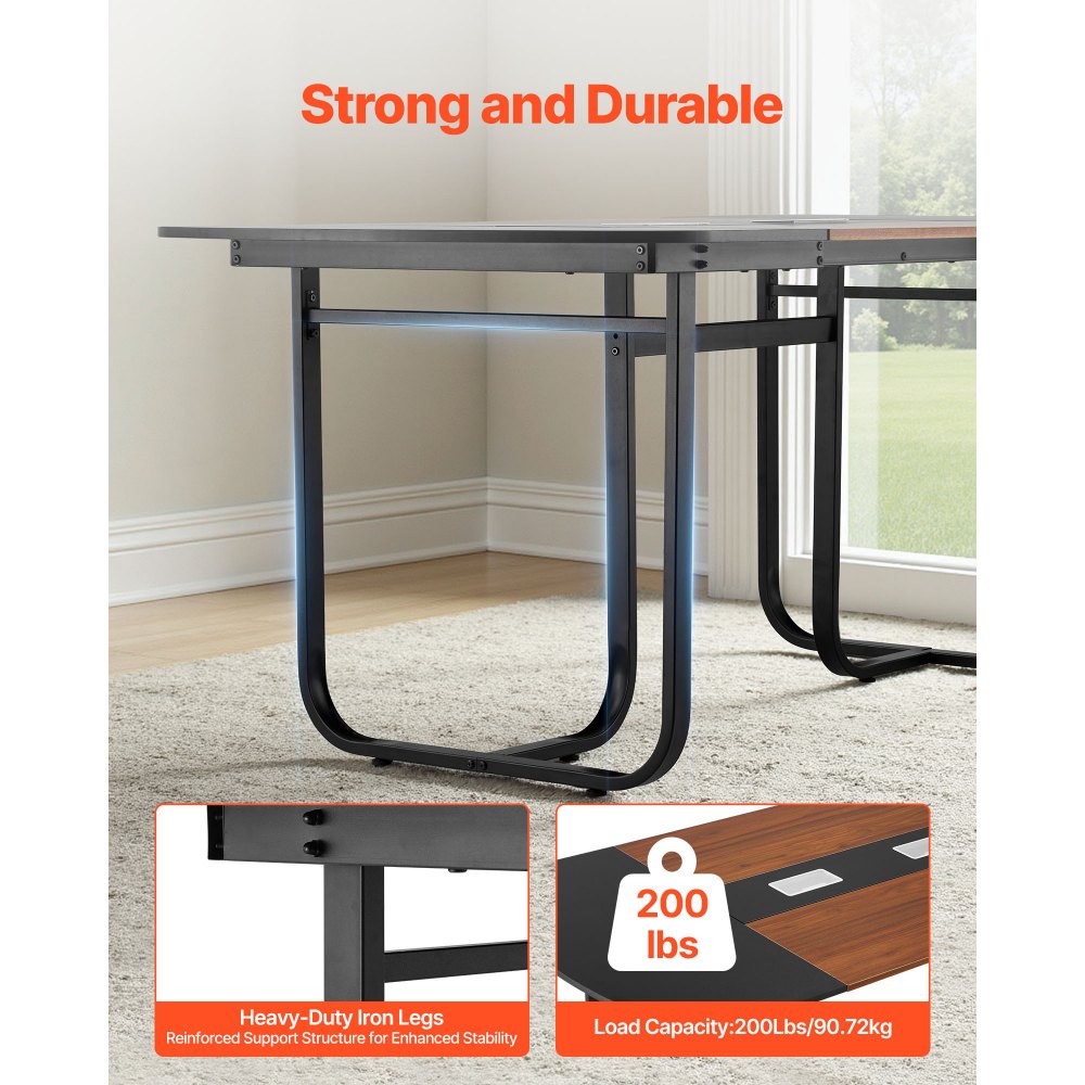 VEVOR Conferentietafel, Vergadertafel voor 6-8 personen, 180 x 90 cm Ovaal bureau, Seminartafel, Vergadertafel, Multifunctionele tafel, Tafel met metalen poten voor kantoor, Vergaderruimte, Zwart & Bruin