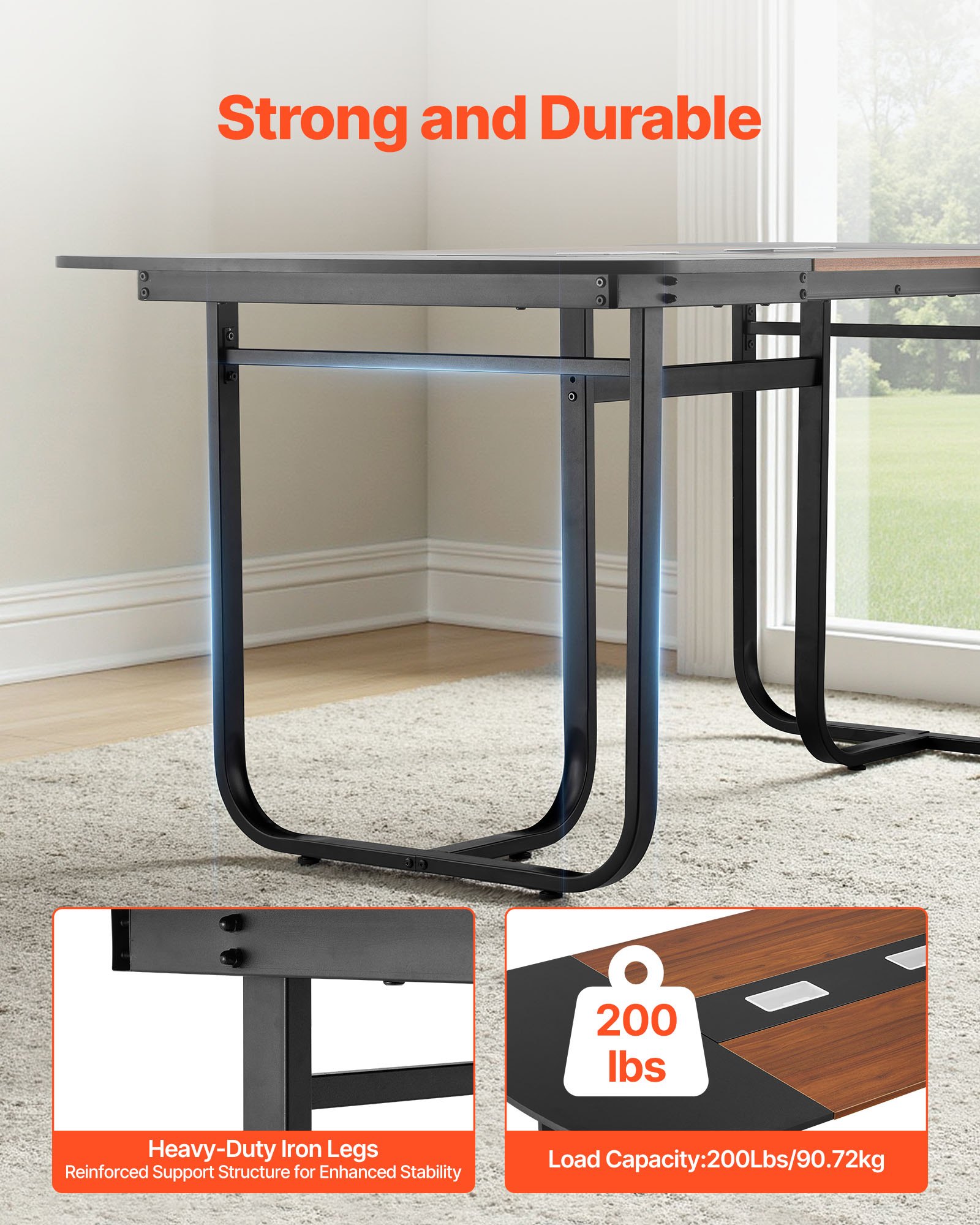 VEVOR Conferentietafel, Vergadertafel voor 6-8 personen, 180 x 90 cm Ovaal bureau, Seminartafel, Vergadertafel, Multifunctionele tafel, Tafel met metalen poten voor kantoor, Vergaderruimte, Zwart & Bruin