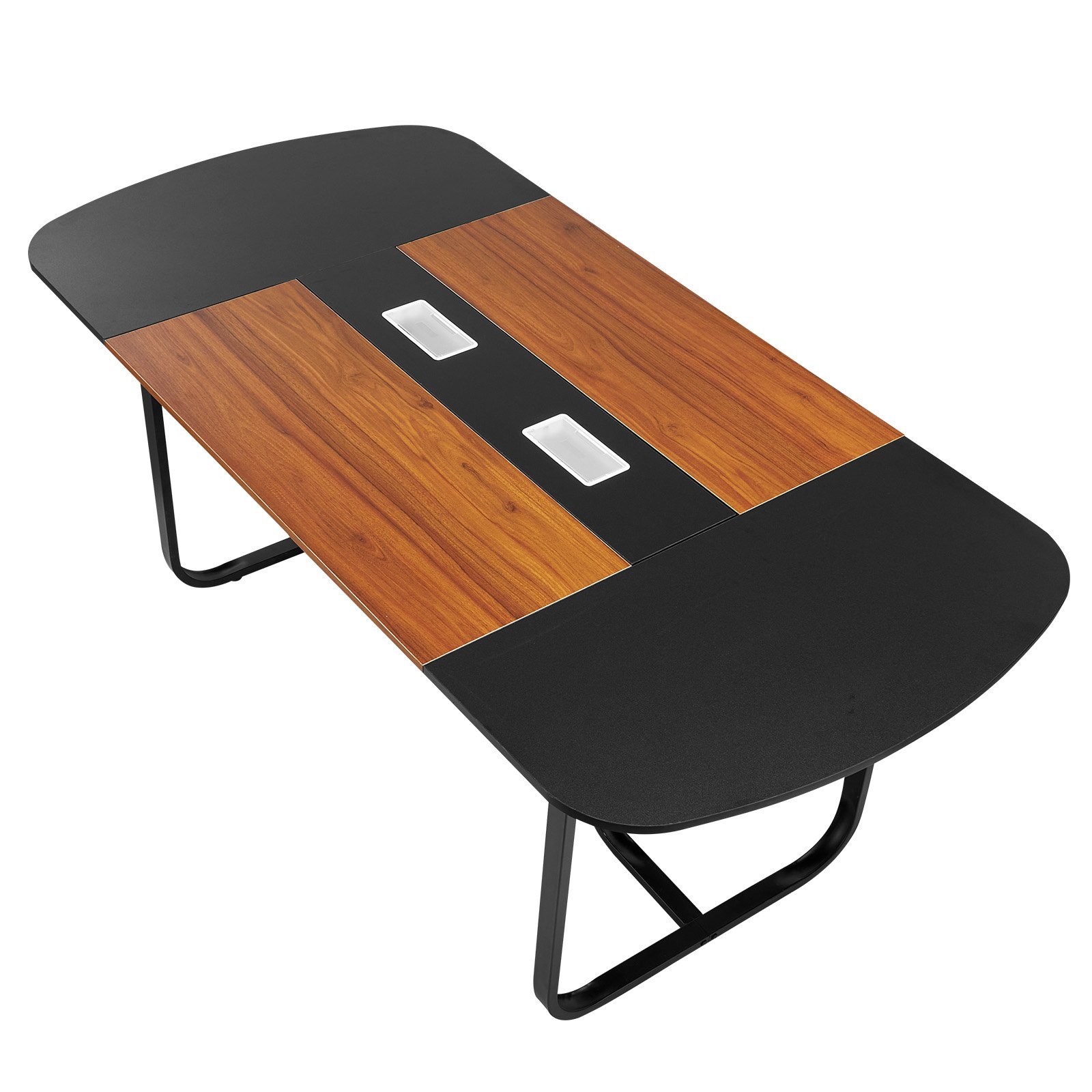 VEVOR Conferentietafel, Vergadertafel voor 6-8 personen, 180 x 90 cm Ovaal bureau, Seminartafel, Vergadertafel, Multifunctionele tafel, Tafel met metalen poten voor kantoor, Vergaderruimte, Zwart & Bruin