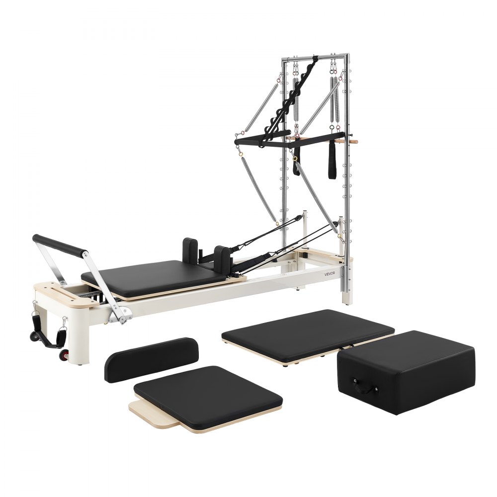 VEVOR Pilates Reformer with Tower 93" Pilates Machine 400lbs Aluminum Alloy, for Home Use and Gym Workout, with Jump Board, Springs, Sitting Box, and Adjustable Headerest, for Advanced Beginners Users