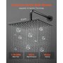 VEVOR Shower Faucet Set, Rainfall Bathroom Shower System with 10-Inch (25.4cm) Square Rain Shower Head and Handheld Spray, Wall Mounted Bath Fixtures with Brass Valve and Trim Kit, Matte Black