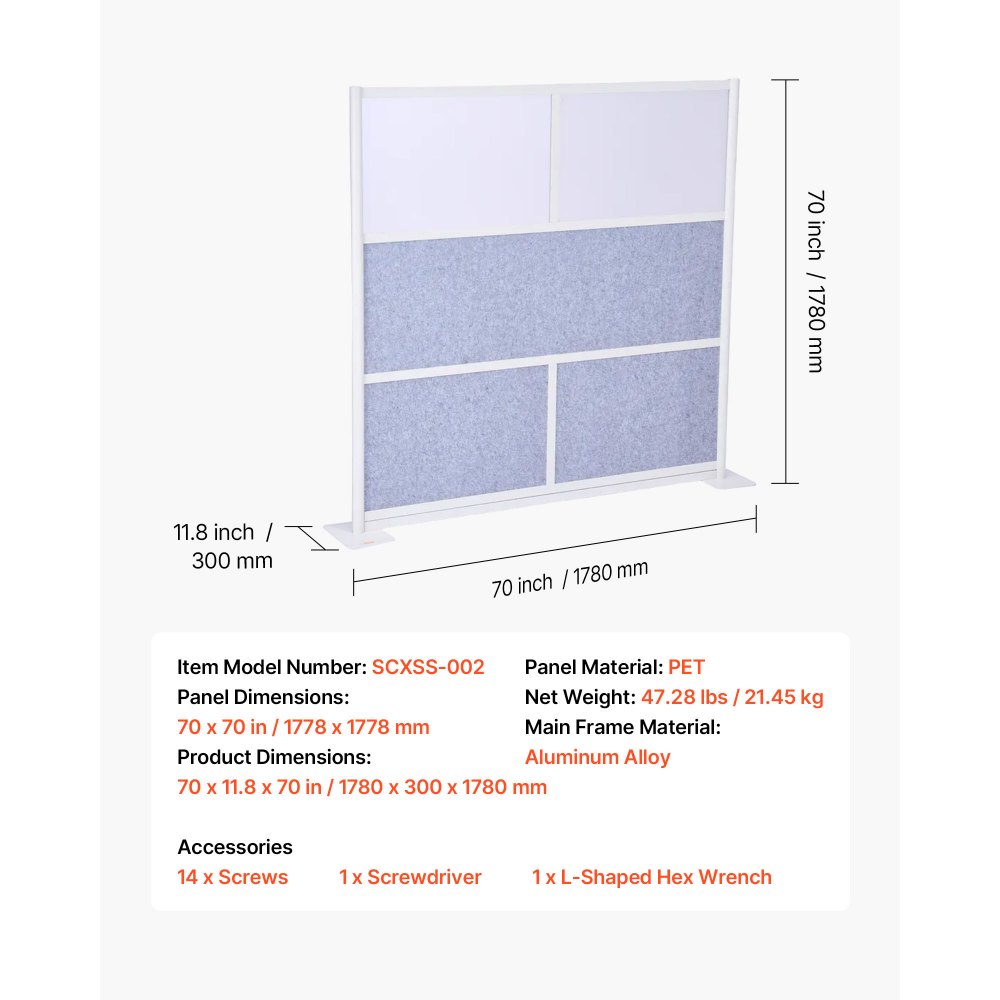VEVOR Office Divider Privacy Partition, 1-Pack, 1778 x 1778 mm Modular Wall Room Divider, PET Workstation Cubicle Partition with Frosted Windows, Freestanding Privacy Panel for Office Library