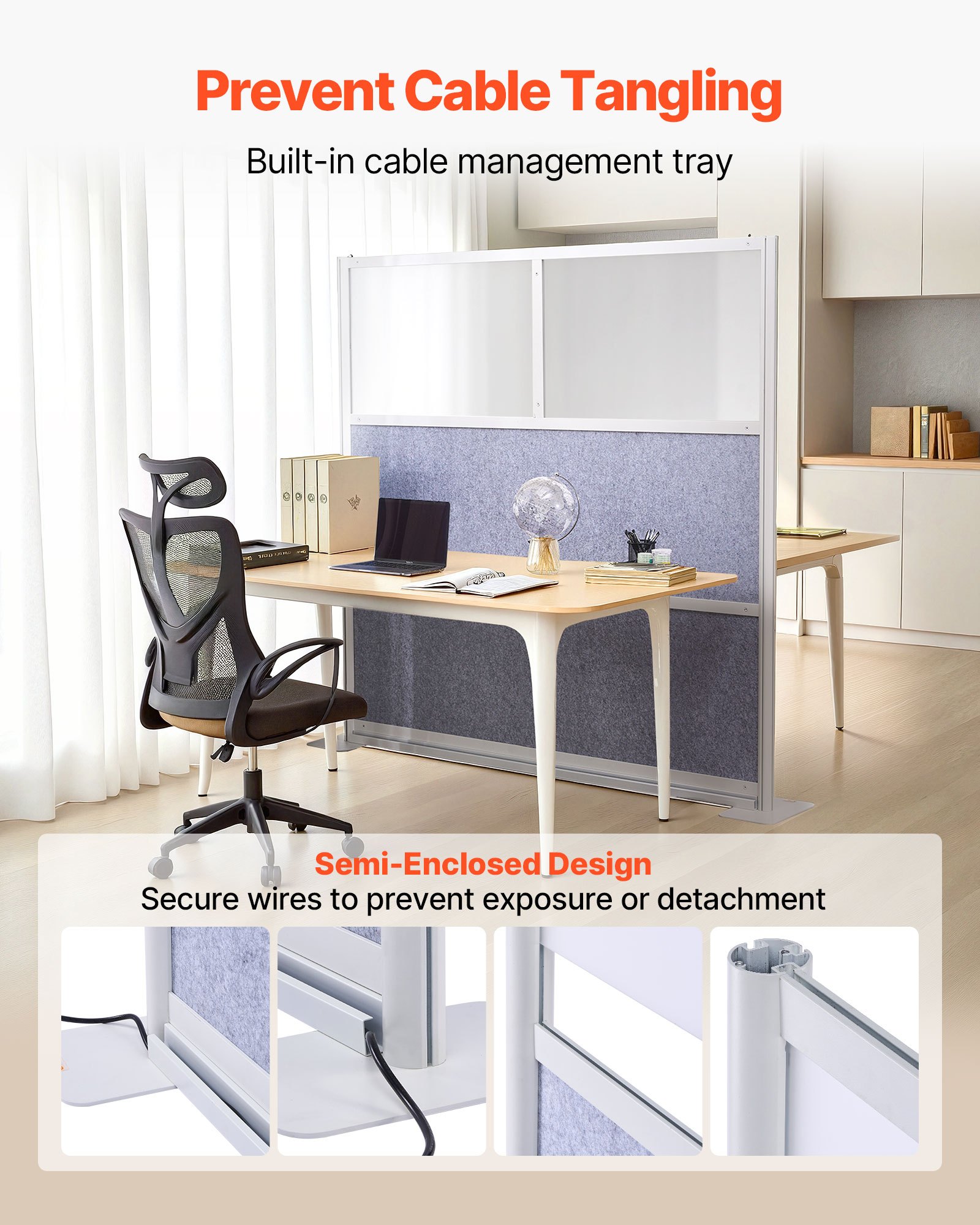 VEVOR Office Divider Privacy Partition, 1-Pack, 1778 x 1778 mm Modular Wall Room Divider, PET Workstation Cubicle Partition with Frosted Windows, Freestanding Privacy Panel for Office Library