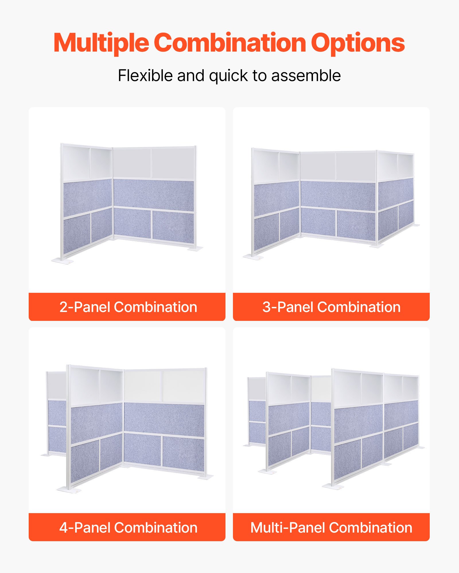 VEVOR Office Divider Privacy Partition, 1-Pack, 1778 x 1778 mm Modular Wall Room Divider, PET Workstation Cubicle Partition with Frosted Windows, Freestanding Privacy Panel for Office Library