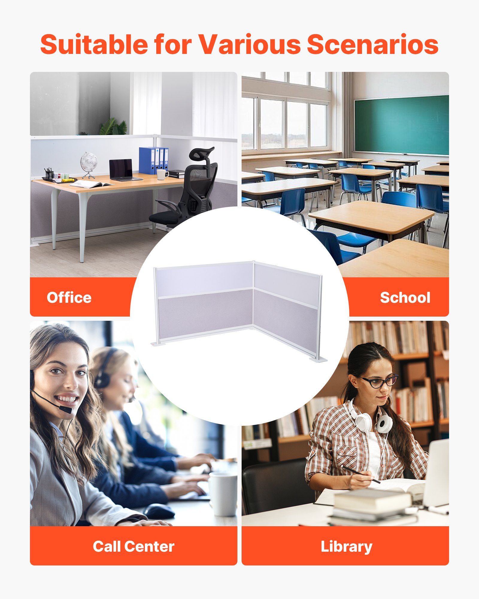 VEVOR scheidingswanden, privacyschermen, 2-pack, 72 x 48 inch, kamerverdelers, PET-werkplekscherm met acrylramen, vrijstaande vouwschermen, ideaal voor kantoor, bibliotheek, school