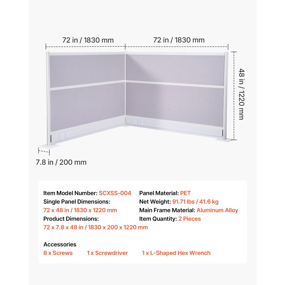 VEVOR scheidingswanden, privacyschermen, 2-pack, 72 x 48 inch, ruimteverdelers, PET-werkplekscherm met stopcontactafdekkingen, vrijstaande vouwschermen voor kantoor, bibliotheek, school