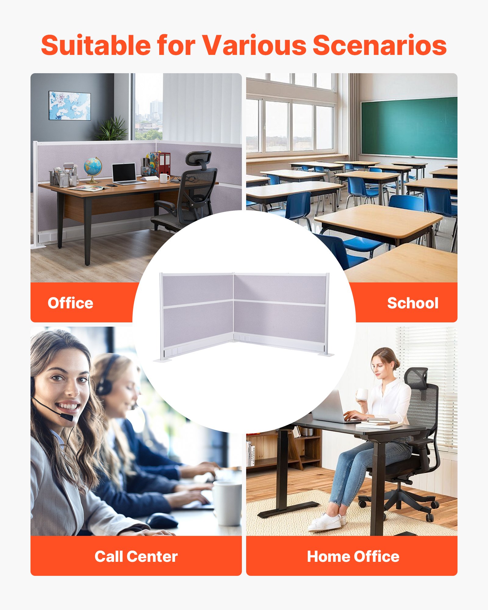 VEVOR scheidingswanden, privacyschermen, 2-pack, 72 x 48 inch, ruimteverdelers, PET-werkplekscherm met stopcontactafdekkingen, vrijstaande vouwschermen voor kantoor, bibliotheek, school