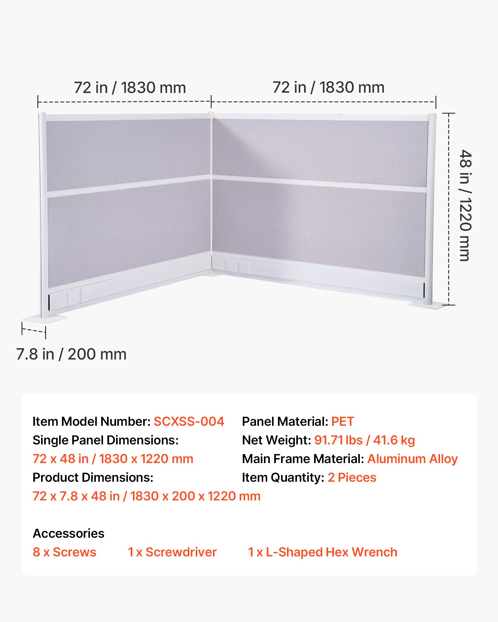 VEVOR scheidingswanden, privacyschermen, 2-pack, 72 x 48 inch, ruimteverdelers, PET-werkplekscherm met stopcontactafdekkingen, vrijstaande vouwschermen voor kantoor, bibliotheek, school