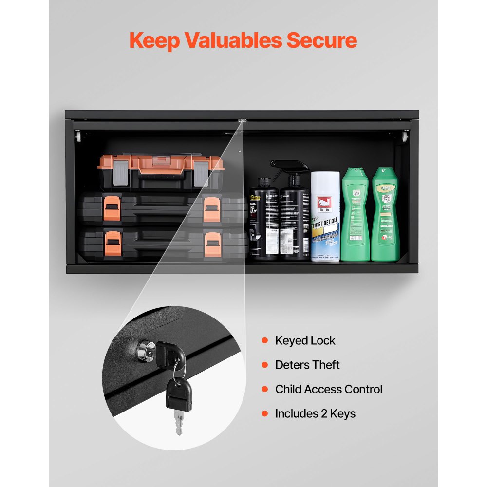 VEVOR Metal Wall Cabinet, 77W x 30.5D x 35.6H cm, Floating Garage Tool Cabinet with Up-Flip Door, 54.5 kg Load per Shelf, Fit for Garage, Basement, Kitchen, Warehouse, Assembly Required