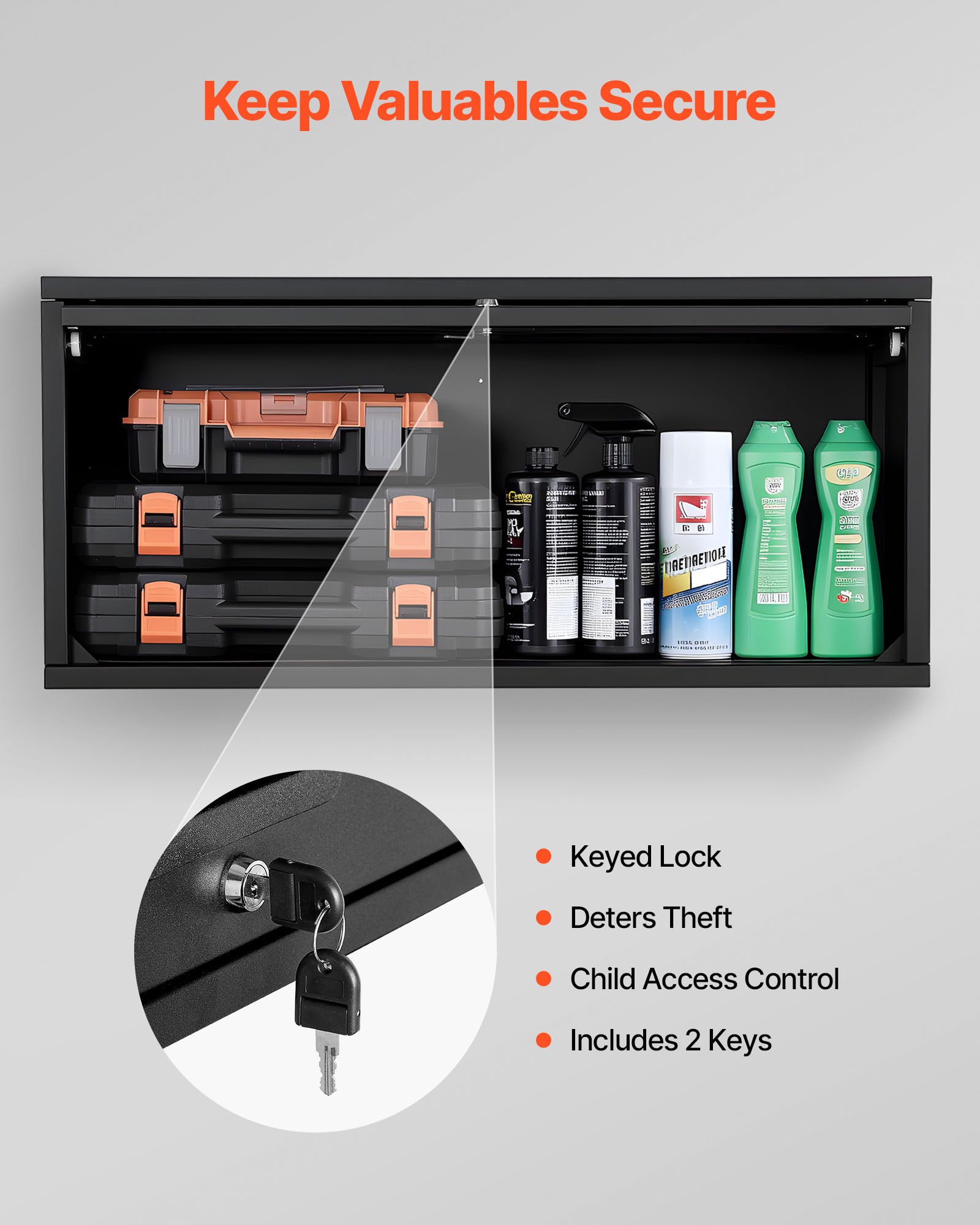 VEVOR Metal Wall Cabinet, 77W x 30.5D x 35.6H cm, Floating Garage Tool Cabinet with Up-Flip Door, 54.5 kg Load per Shelf, Fit for Garage, Basement, Kitchen, Warehouse, Assembly Required