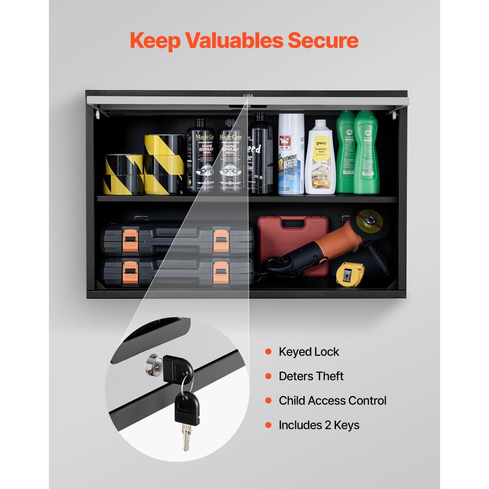 VEVOR Metal Wall Cabinet, 30.31 x 12.01 x 19.69 Inch, Floating Garage Tool Cabinet with Up-Flip Door and Shelf, 240 lbs Load Capacity, Fit for Garage, Basement, Kitchen, Warehouse Assembly Required