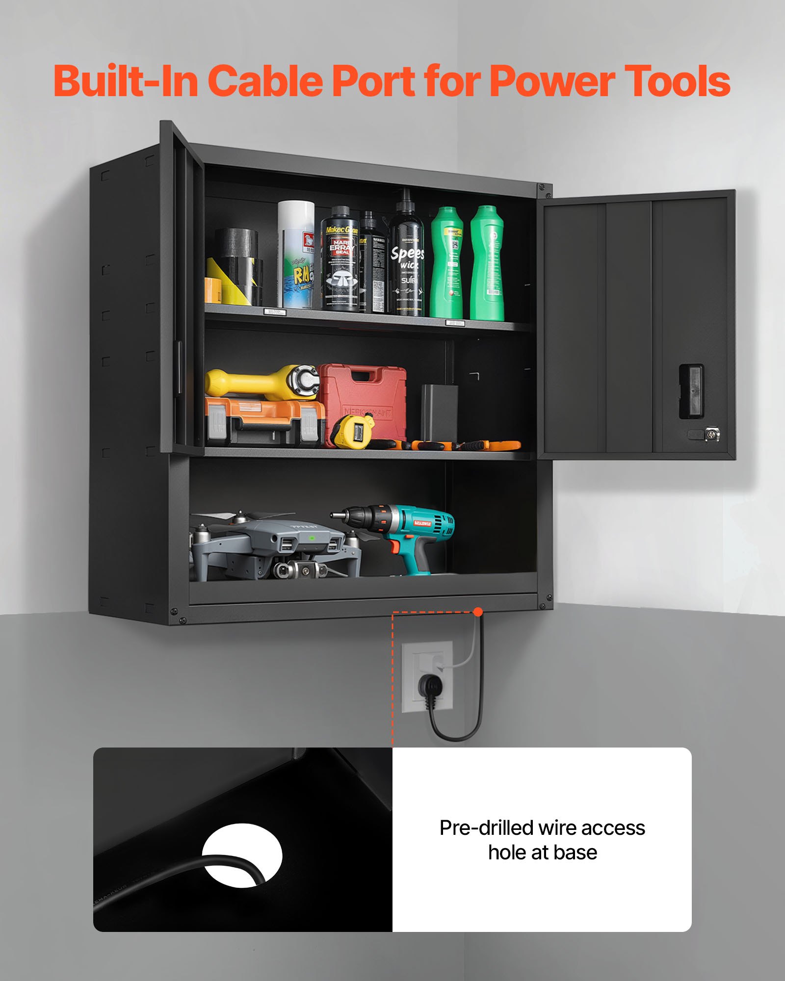 VEVOR Metal Wall Cabinet, 76.2W x 30.5D x 76.2H Inch, Steel Floating Hanging Storage Cabinet with Locking Doors and Adjustable Shelf for Garage, Basement, Kitchen, Warehouse Assembly Required, Black