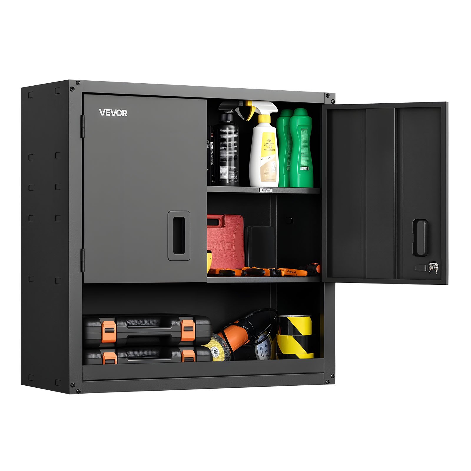 VEVOR Werkplaatskast, 762 x 305 x 762 mm, Stalen Gereedschapskast met Afsluitbare Deuren en Verstelbare Plank, Wandkast voor Garage, Kelder, Keuken, Magazijn, Zwart