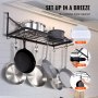 VEVOR Hanging Pot Rack 24" Pot and Pan Hanging Rack, Pot and Pan Hanger with 12 S Hooks, 50 lb Loading Weight, Pot Holder Wall Ideal for Pans, Utensils, Cookware