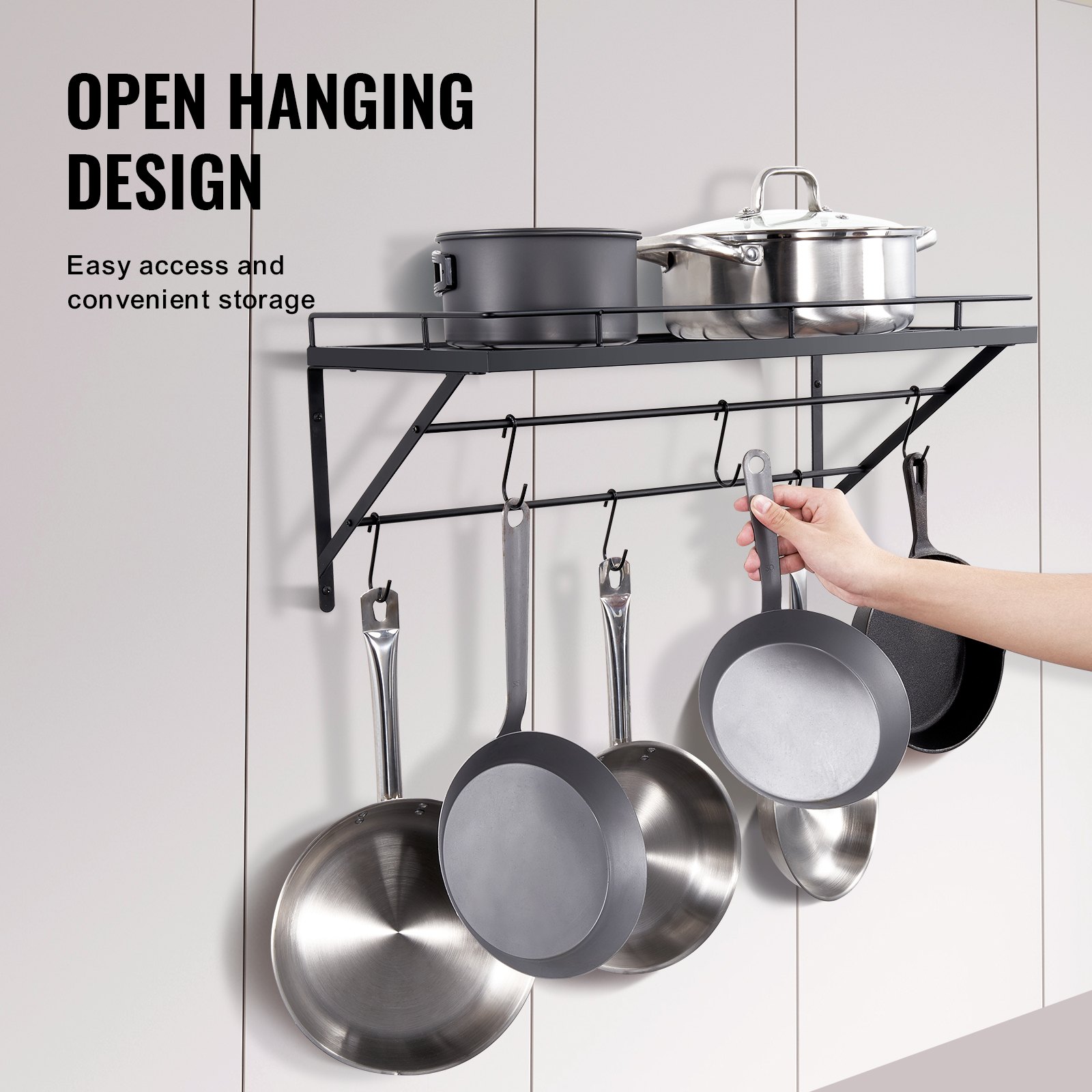 VEVOR Hangend pottenrek 24" Pot- en pannenhangrek, Pot- en pannenhanger met 12 S-haken, 55 lb laadgewicht, pannenlap Muur Ideaal voor pannen, bestek, kookgerei in de keuken
