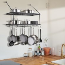 VEVOR Hanging Pot Rack 30" Pot and Pan Hanging Rack, Pot and Pan Hanger with 12 S Hooks, 50 lb Loading Weight, Pot Holder Wall Ideal for Pans, Utensils, Cookware in the Kitchen