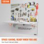 VEVOR wall mounted folding table with organized tools and accessories, foldable design saves space.