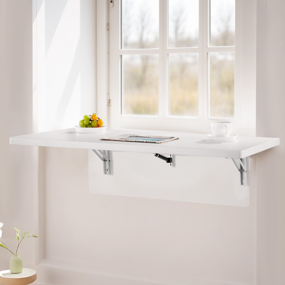 VEVOR Wandgemonteerde opvouwbare tafel, 100 x 50 cm, opvouwbare tafel, zwevend bureau met ijzeren beugel, opvouwbaar bureau voor kleine ruimtes, thuiskantoor, eetkamer, wasruimte, keuken, bar, wit