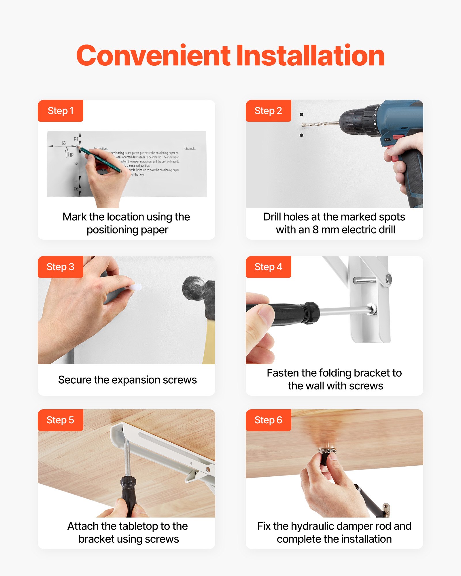 VEVOR Wandgemonteerde opklapbare tafel, 120 x 50 cm Wandgemonteerde opklapbare tafel, zwevend houten bureau met ijzeren beugel, opklapbaar bureau voor kleine ruimtes, thuiskantoor, eetkamer, wasruimte, keuken, bar